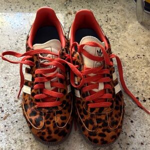 Adidas Leopard Pattern Sneakers with Red Accents